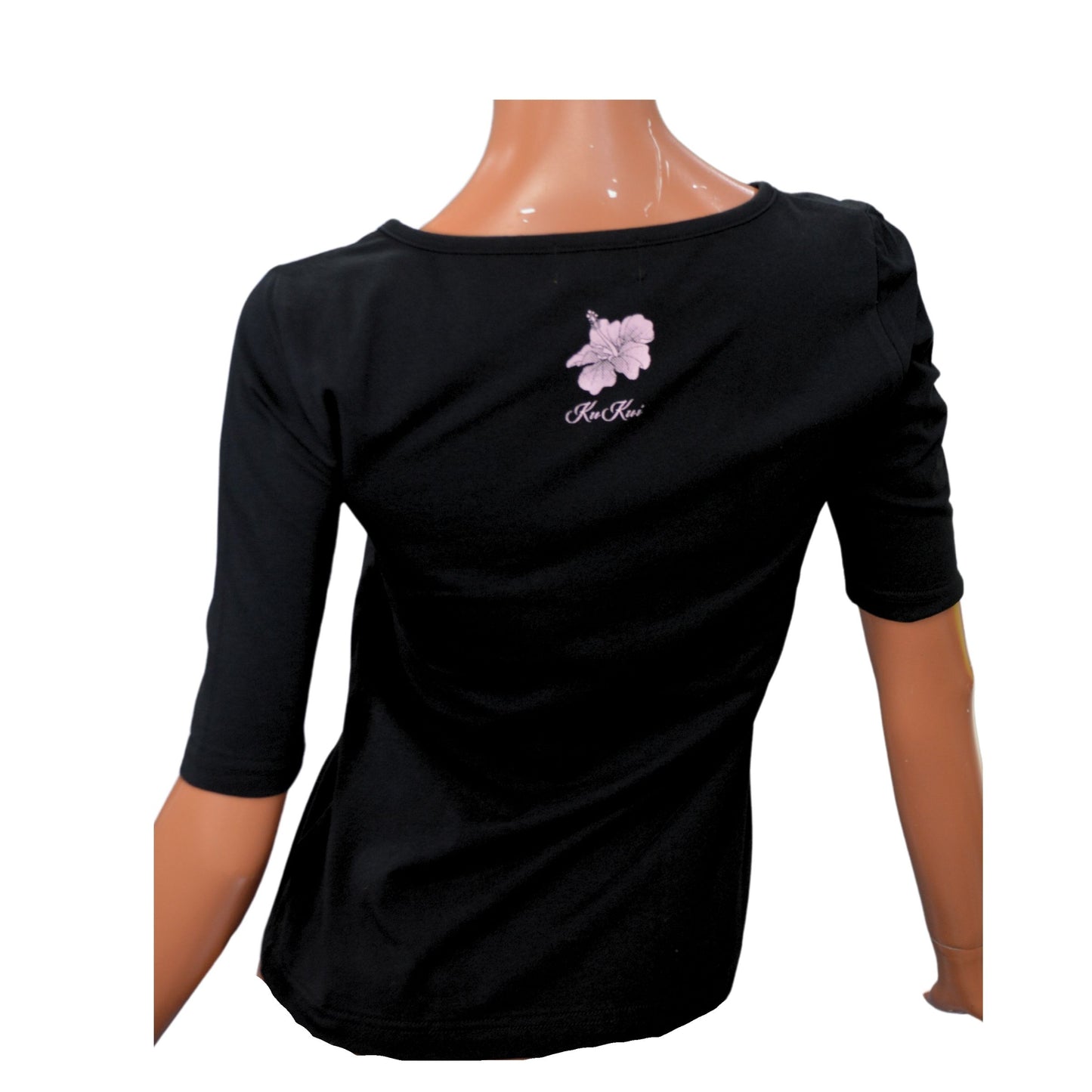 ネコポス対応商品 KuKui オリジナル 5分袖 Tシャツ(ハイビスカス)