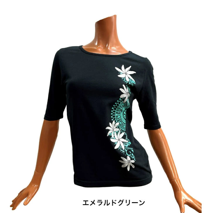 KuKui オリジナル 5分袖 Tシャツ(ティアレ&ポリネシアン)