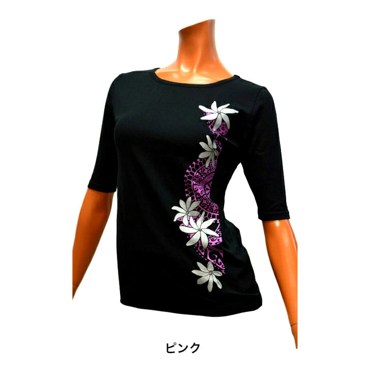 KuKui オリジナル 5分袖 Tシャツ(ティアレ&ポリネシアン)