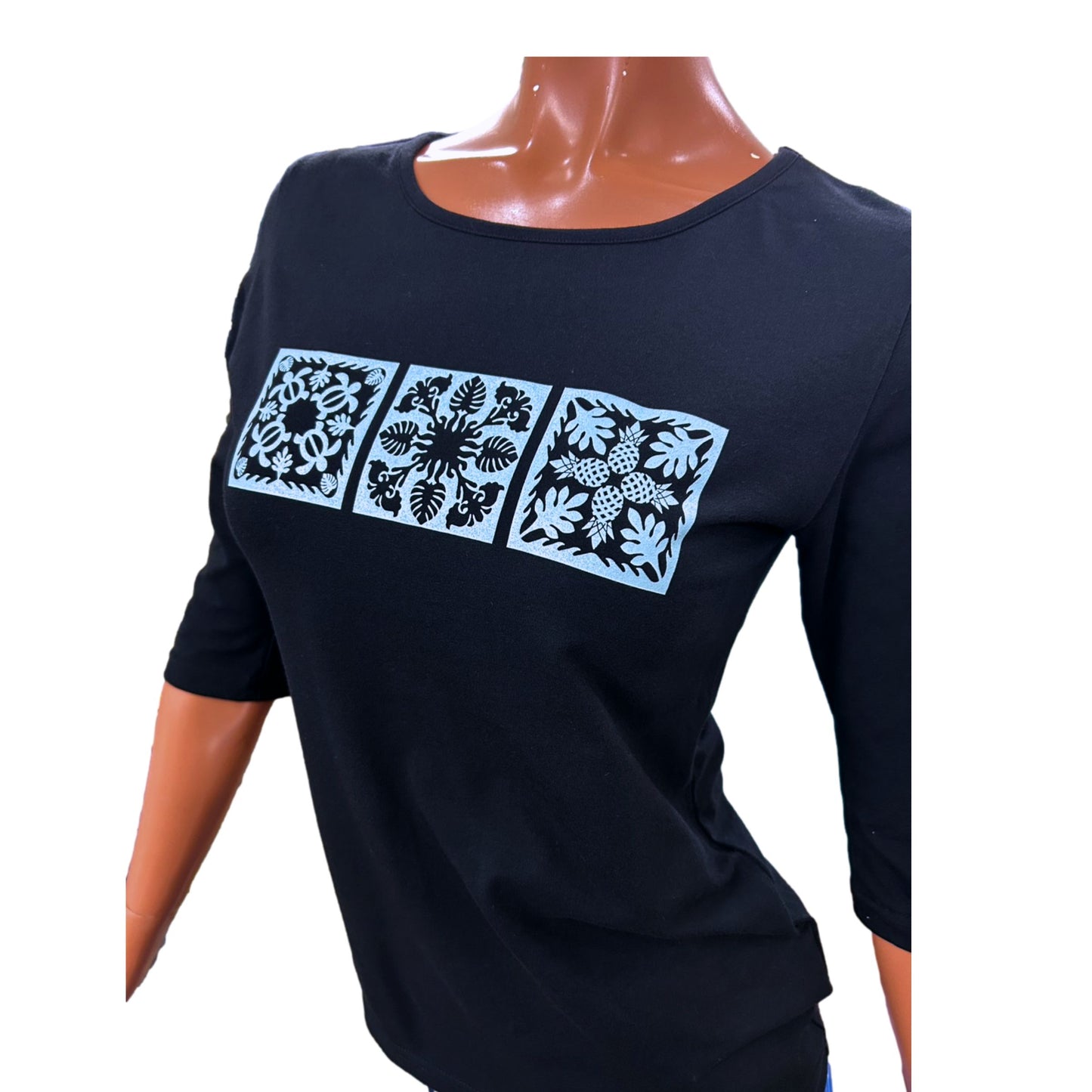 KuKui オリジナル 7分袖 Tシャツ キルト柄  リピーター続出  着心地抜群