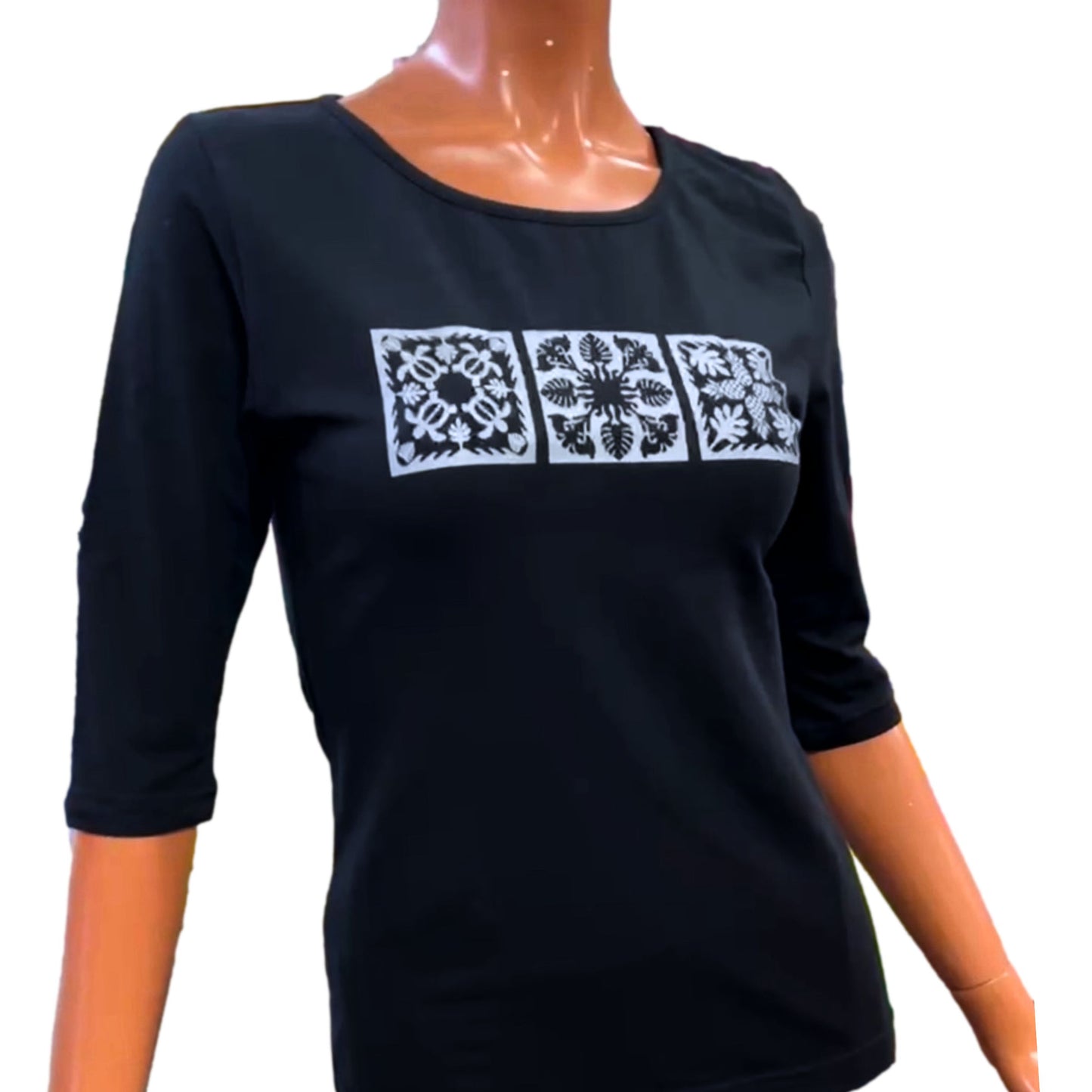 KuKui オリジナル 7分袖 Tシャツ キルト柄  リピーター続出  着心地抜群