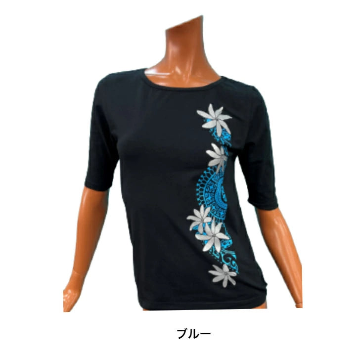 KuKui オリジナル 5分袖 Tシャツ(ティアレ＆ポリネシアン)